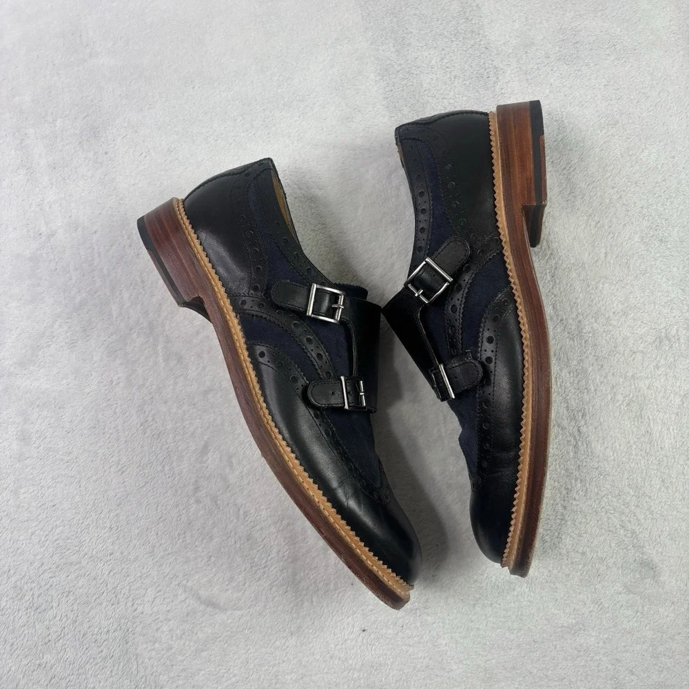 Oliver Sweeney Brantham Double Monk Strap Shoes Black Leather Suede Men's 8.5